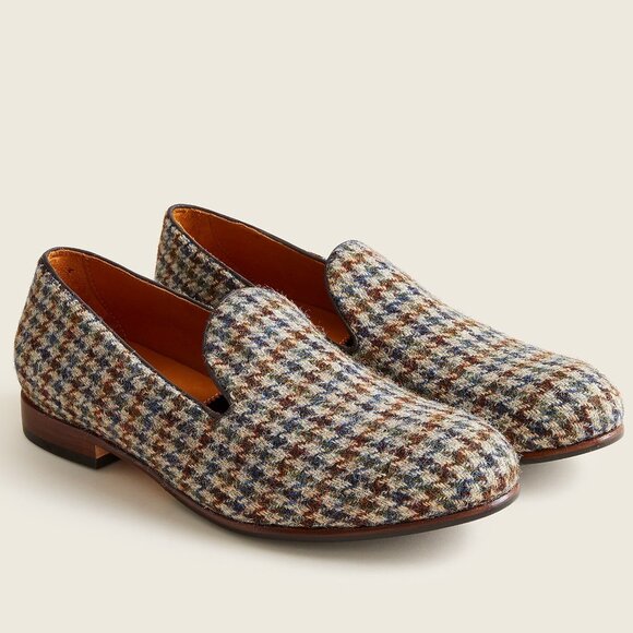 NEW J Crew Camden Slip-On Loafers in Houndstooth Harris Tweed Wool, Mens Size 11